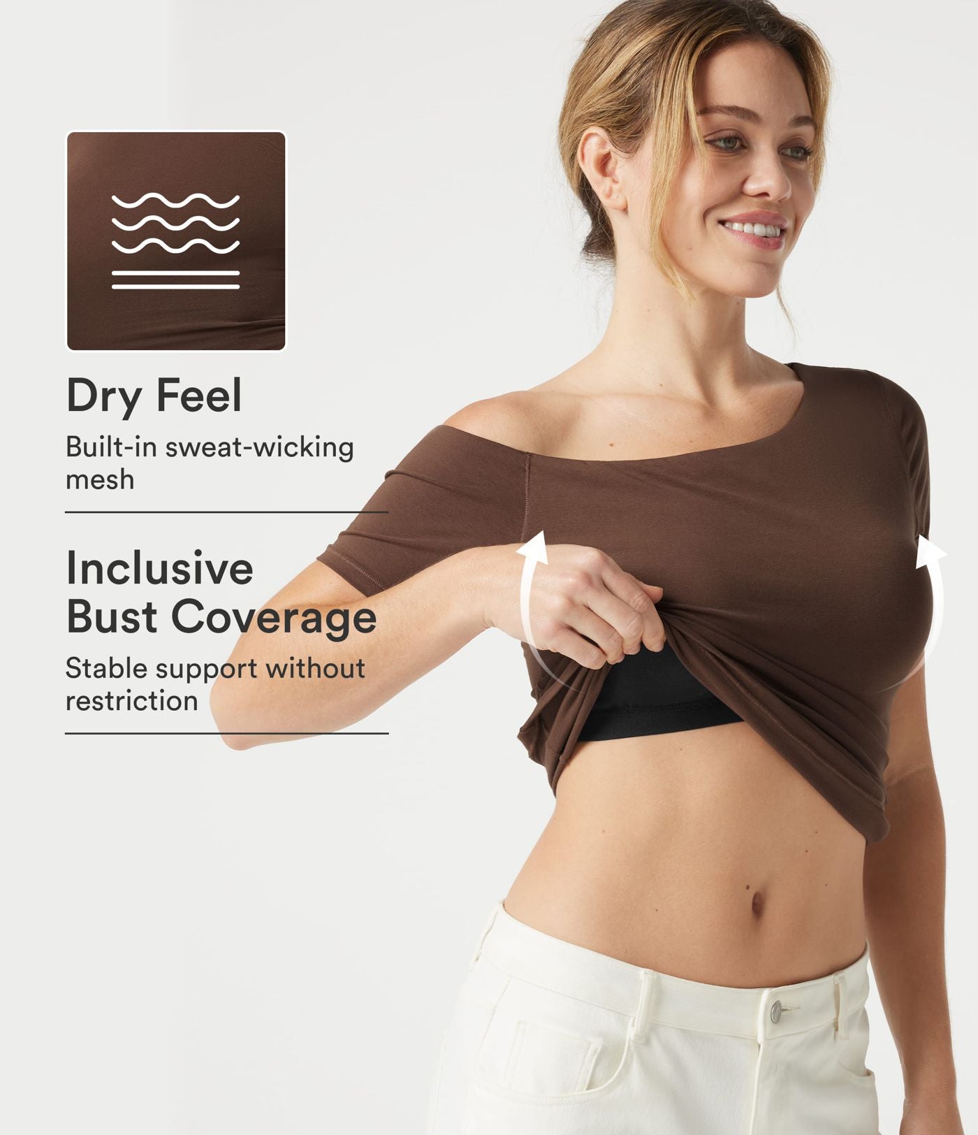 T-shirt casual Halara en jersey de coton asymétrique brassière intégrée bonnets B à DD