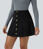 Jupe-short décontractée 2-en-1 en suédine taille haute, boutons décoratifs et coupe évasée