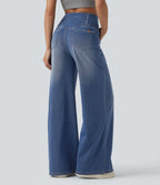 Halara Flex™ Jean large casual taille haute croisée ventre plat, avec poches