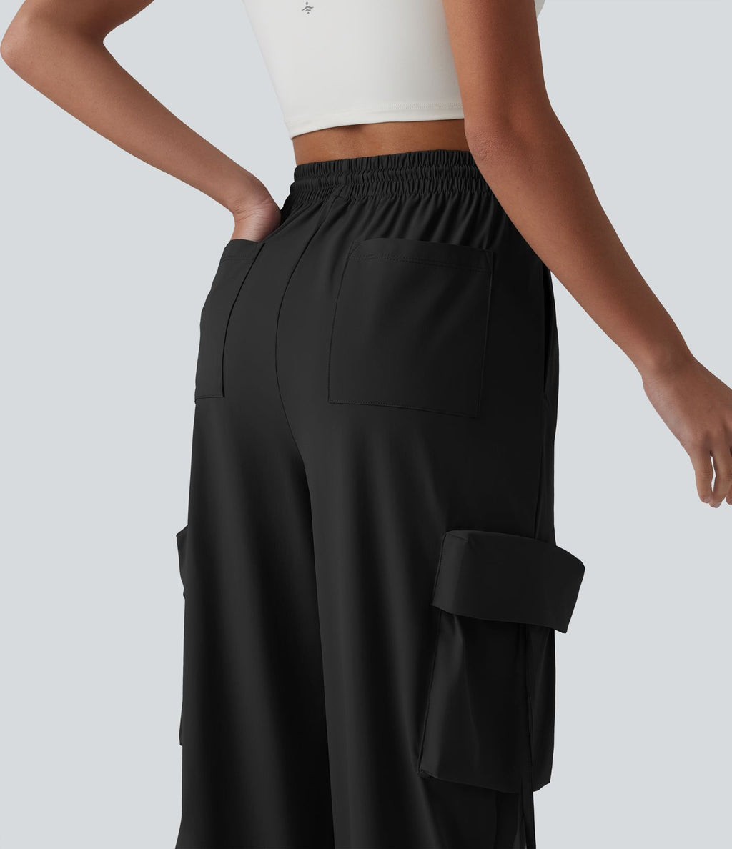 Pantalon cargo droit de sport taille haute effet frais InstantCool à séchage rapide, cordon de serrage et poches, protection solaire UPF40+