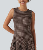 Robe mini casual à pois col rond sans manches ourlet à volants superposés