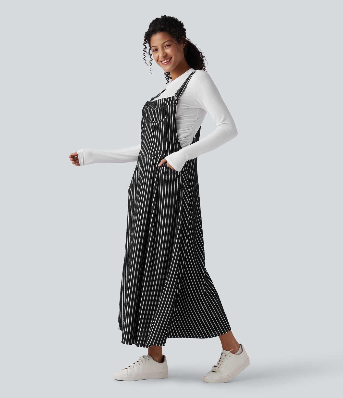 Robe décontractée midi fluide à rayures avec poches