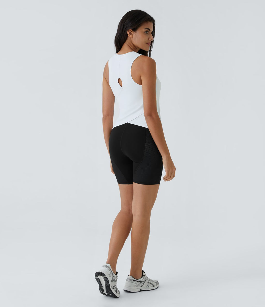 Top Débardeur Yoga Uni à Ourlet Croisé et Découpe