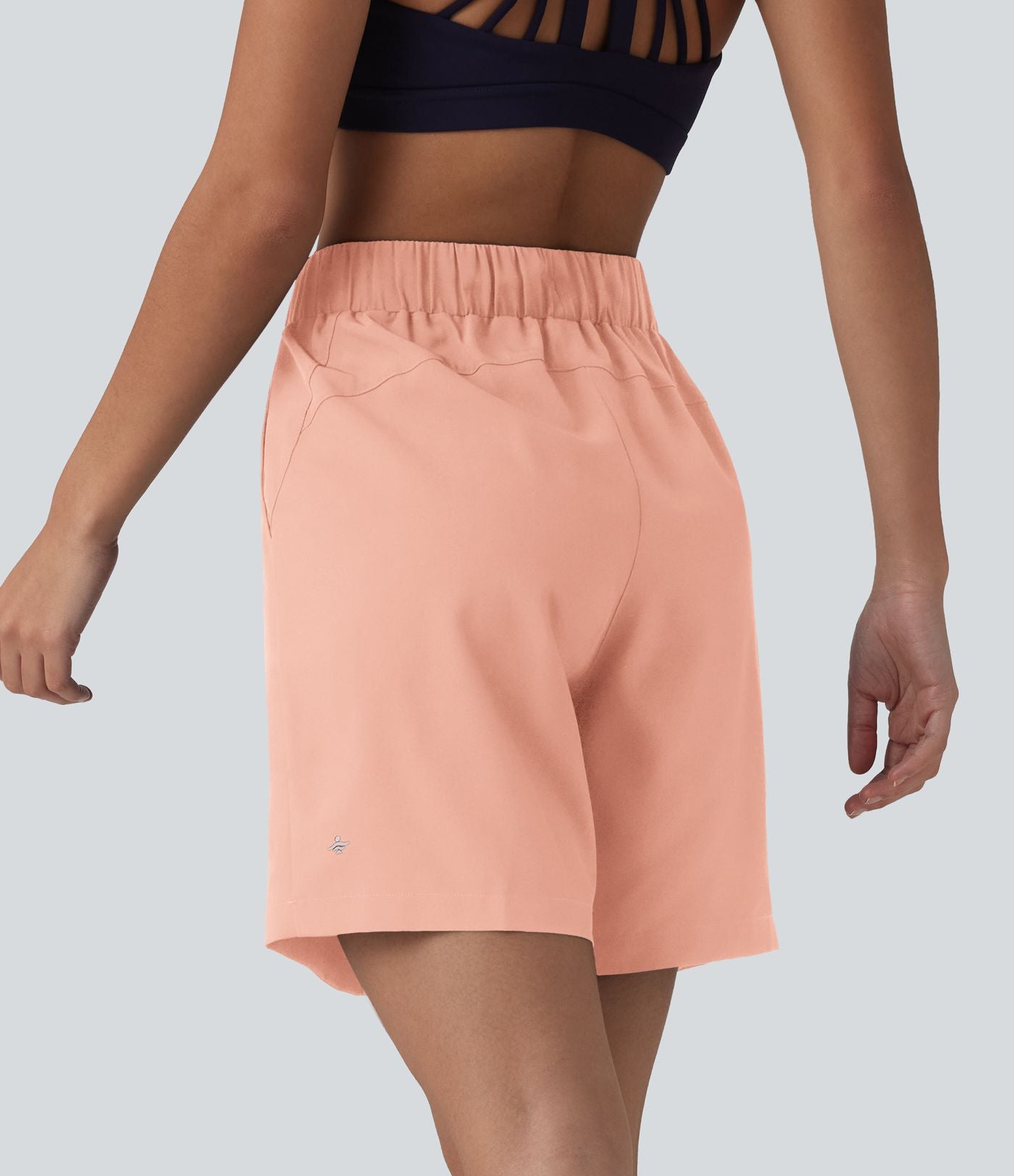Short de yoga plissé taille haute avec ceinture élastique, cordon de serrage et poches 17,5 cm