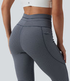Legging de yoga rayé taille haute avec cordon de serrage et poches