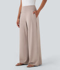 Pantalon large fluide taille haute avec poches latérales
