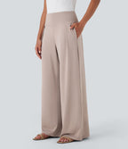 Pantalon large fluide taille haute avec poches latérales