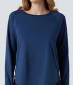 Top de sport col rond mesh contrastant manches longues avec trous pouces