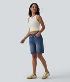 Halara Flex™ Short casual en jean asymétrique taille basse avec poches