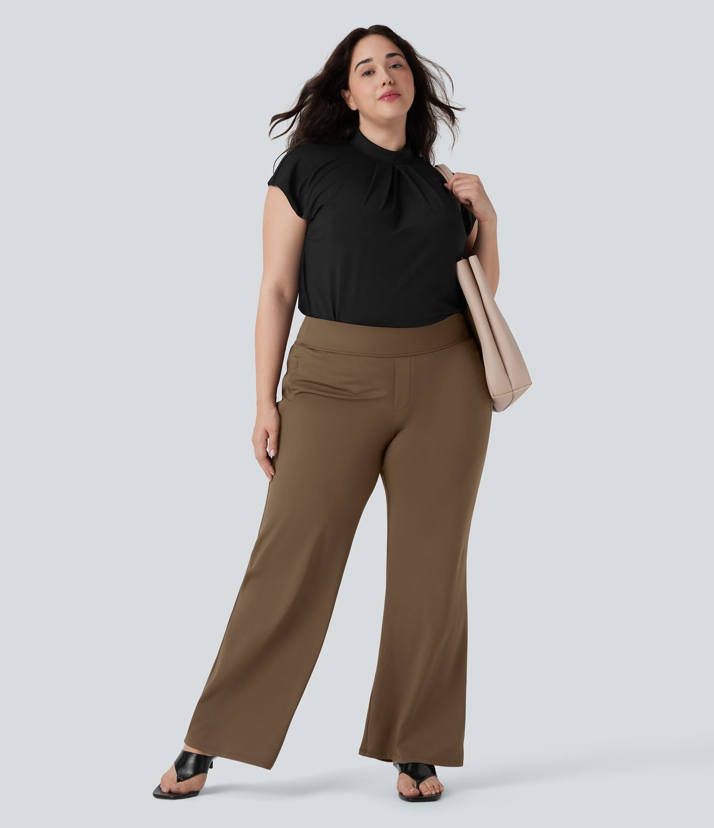 Pantalon tailleur évasé grande taille taille haute Halara Flex™ DayStretch avec poches zippées latérales