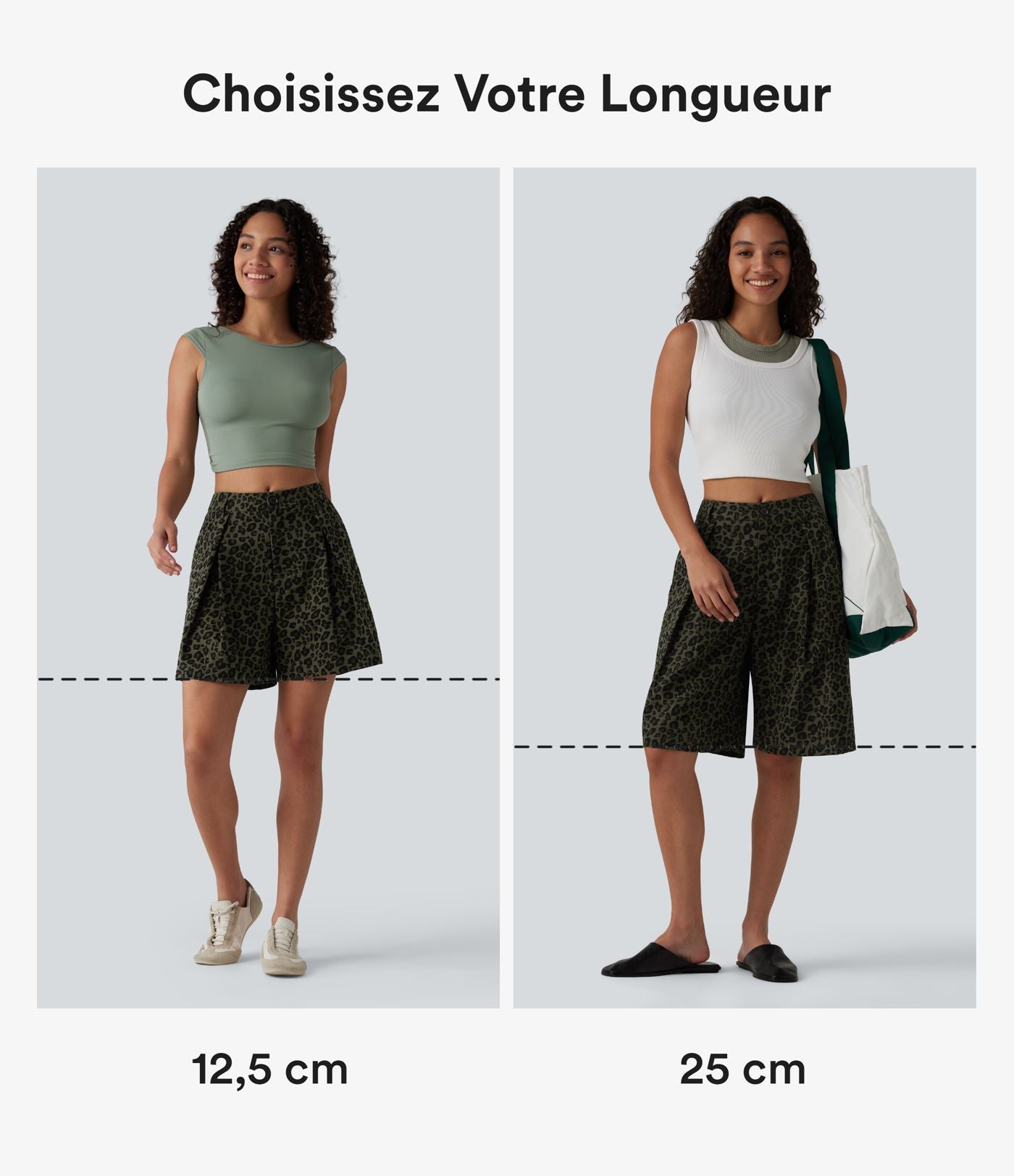 Short ample décontracté à imprimé léopard taille mi-haute, 25 cm, avec poches