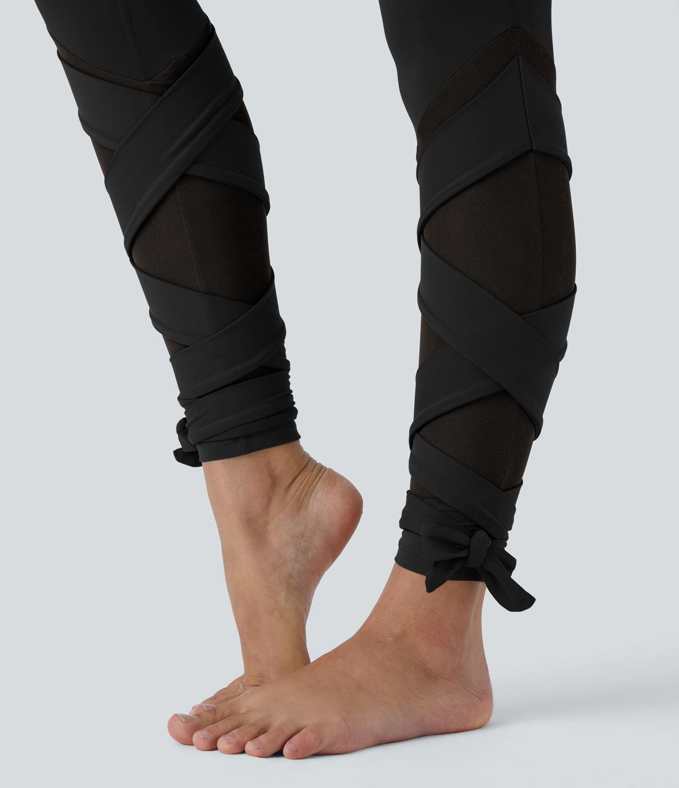 Softlyzero™ Legging Taille Haute Empiècement en Maille Contrastante Lacets Croisés Longueur 7/8
