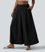 Pantalon culotte décontracté 7/8 à taille mi-haute plissé avec poches