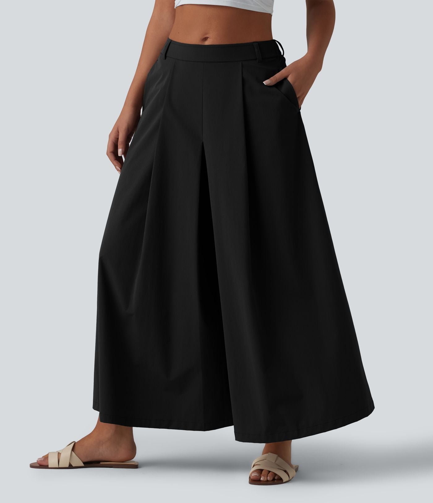 Pantalon culotte décontracté 7/8 à taille mi-haute plissé avec poches