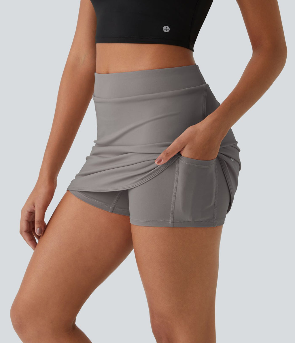 Quotidien Jupe Golf Micro Mini 2-en-1 à Taille Haute avec Poches Latérales - Clarity
