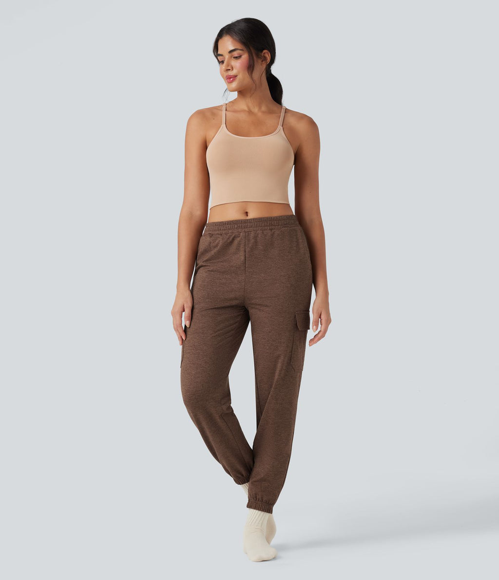 Jogging jogging cargo thermique décontraction taille mi-haute séchage rapide chiné avec poches - UPF40+