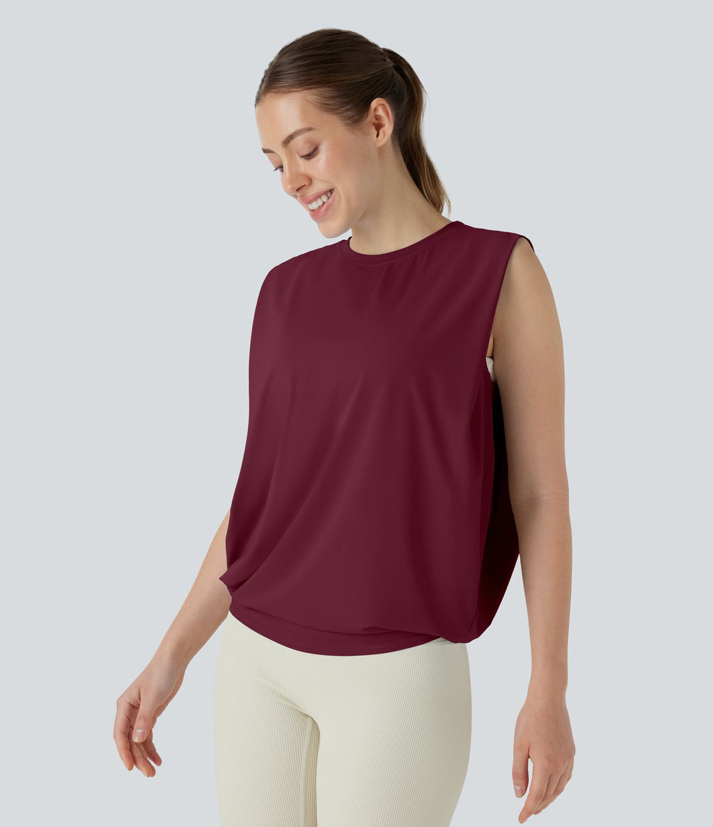 Débardeur de yoga col rond froncé, tissu rafraîchissant - Protection UPF50+