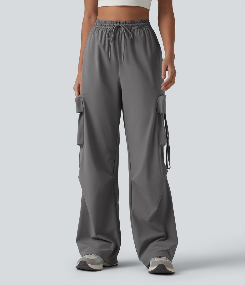 Pantalon cargo droit de sport taille haute effet frais InstantCool à séchage rapide, cordon de serrage et poches, protection solaire UPF40+