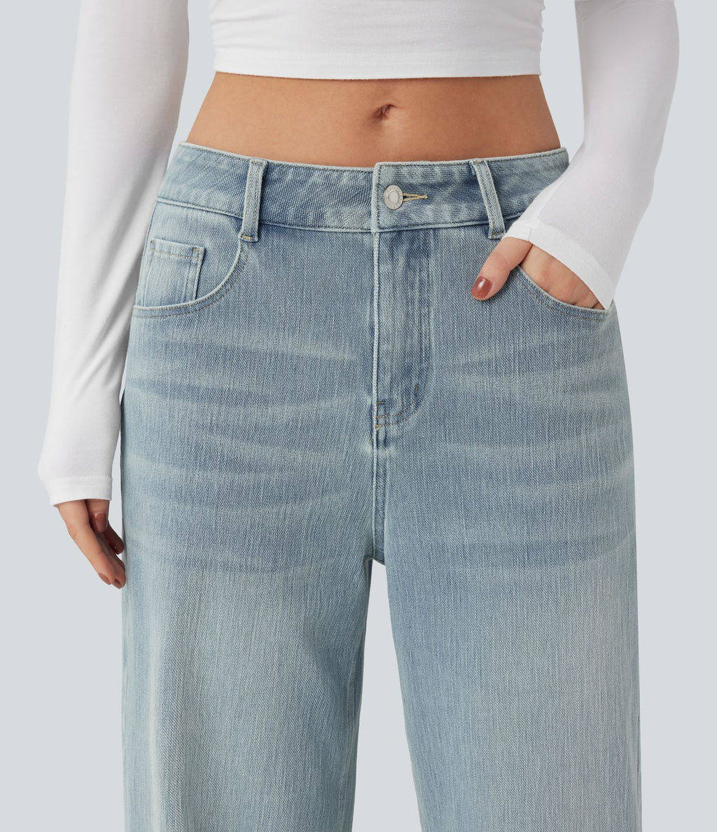 Jean large délavé Halara Flex™ taille mi-haute avec poches