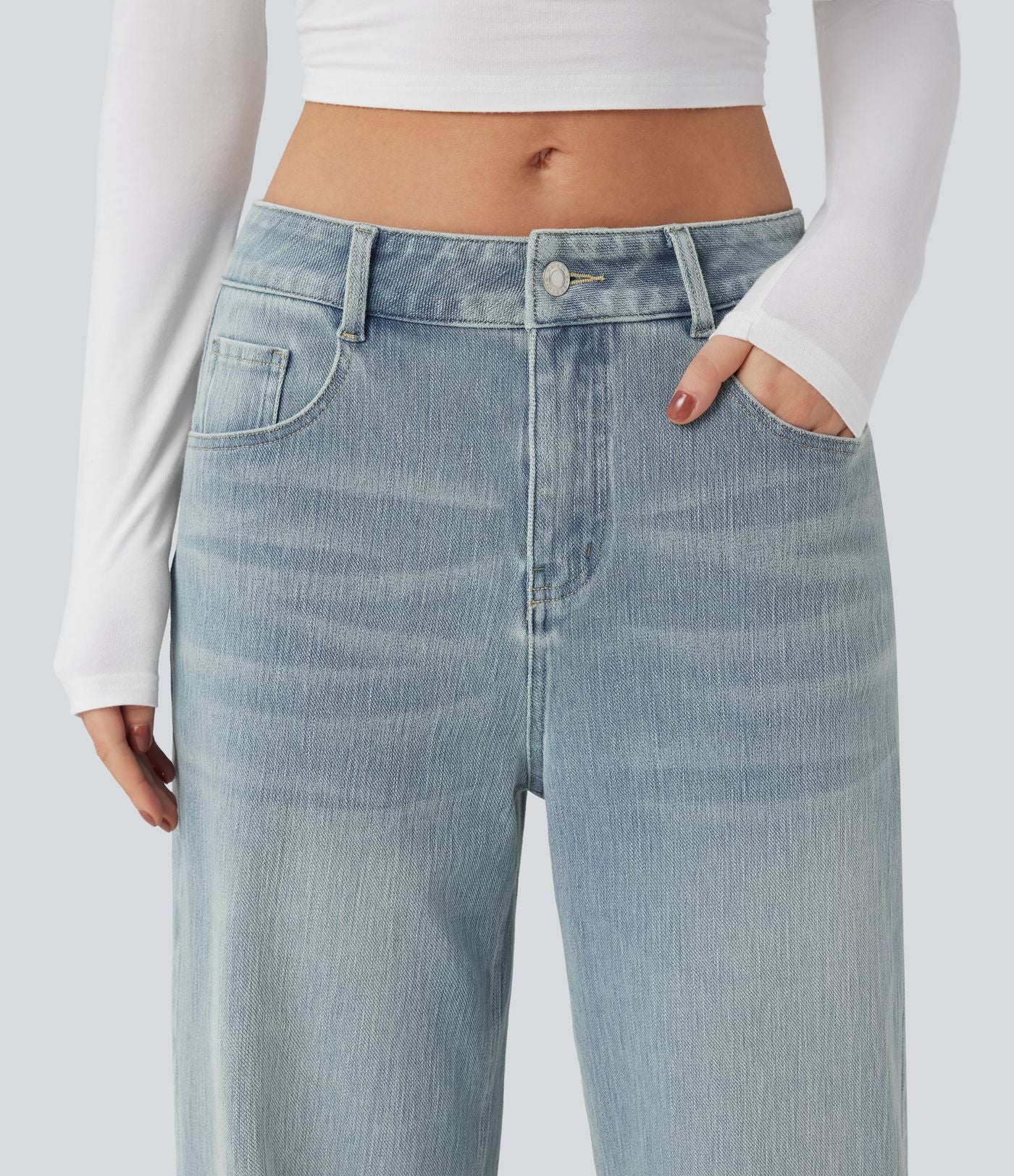 Jean large délavé Halara Flex™ taille mi-haute avec poches