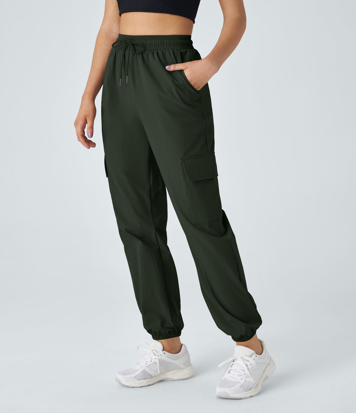 Jogging Cargo Casual à Taille Mi-Haute Cordon de Serrage et Poches Latérales