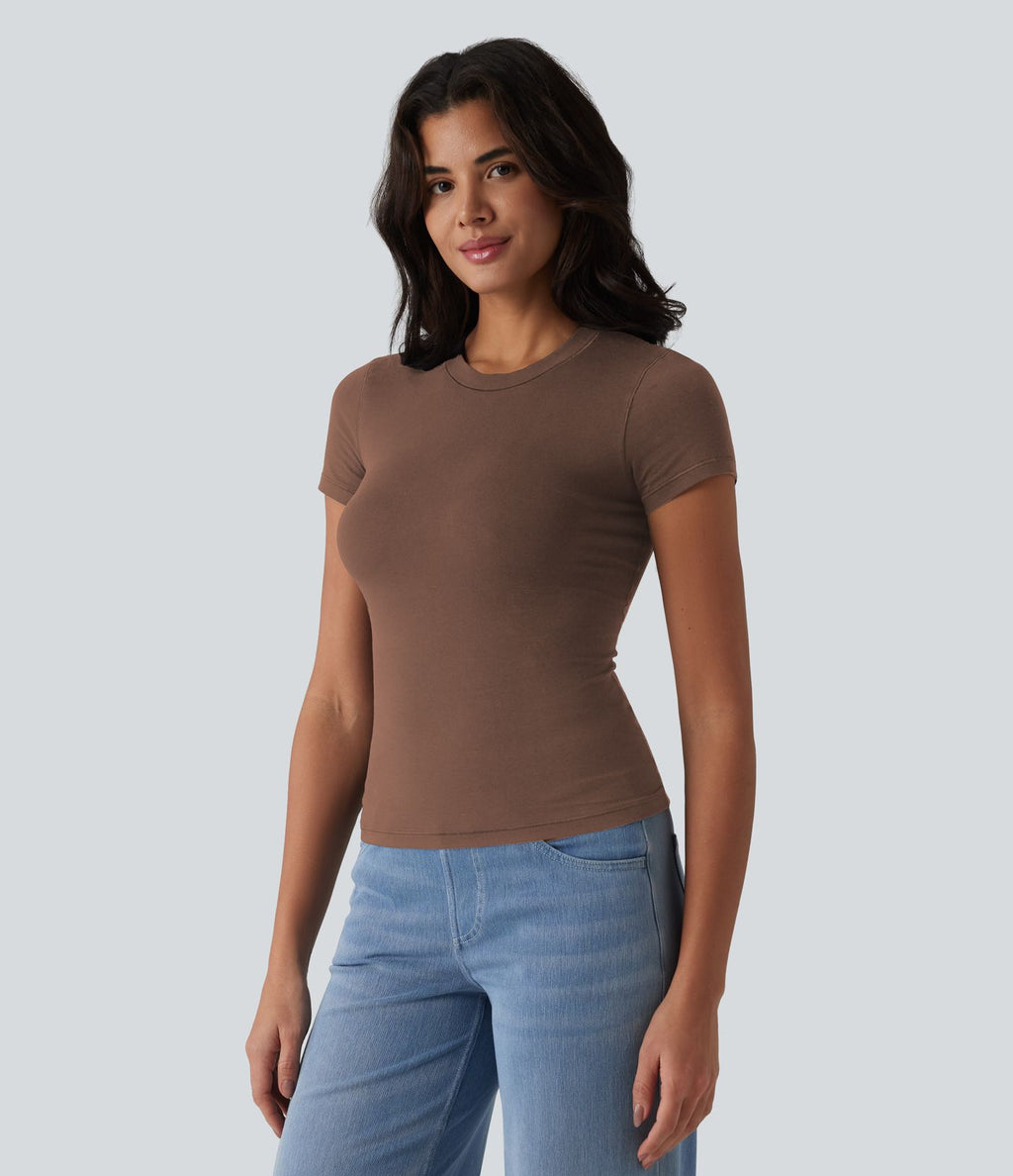 T-shirt Halara décontracté en jersey de coton, manches courtes, col rond