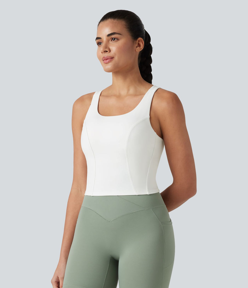 Débardeur de danse à col en U contrasté en maille respirante avec brassière intégrée