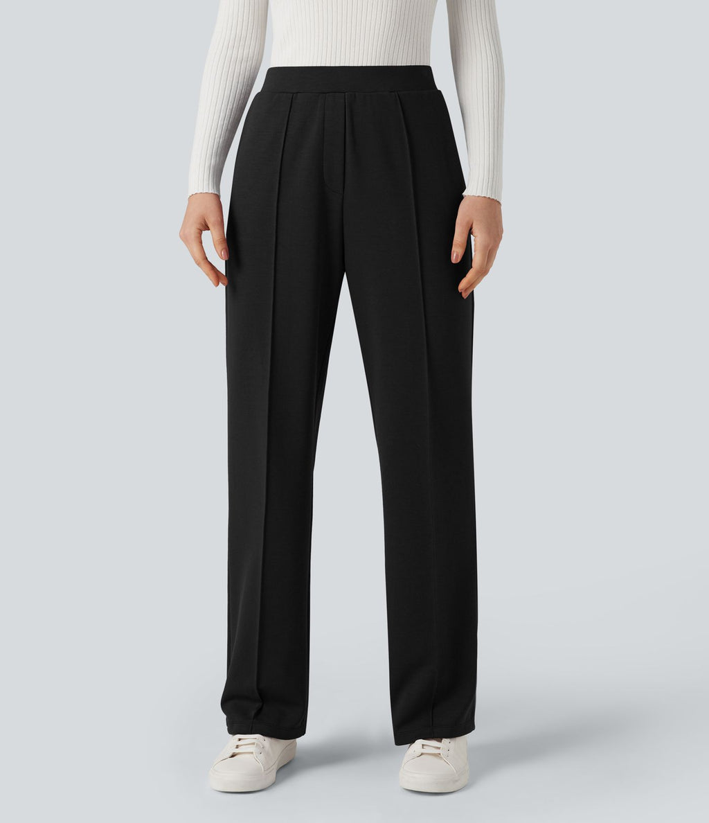 Pantalon tailleur coupe droite taille haute avec poches