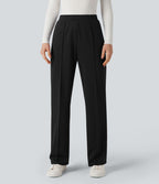 Pantalon tailleur coupe droite taille haute avec poches