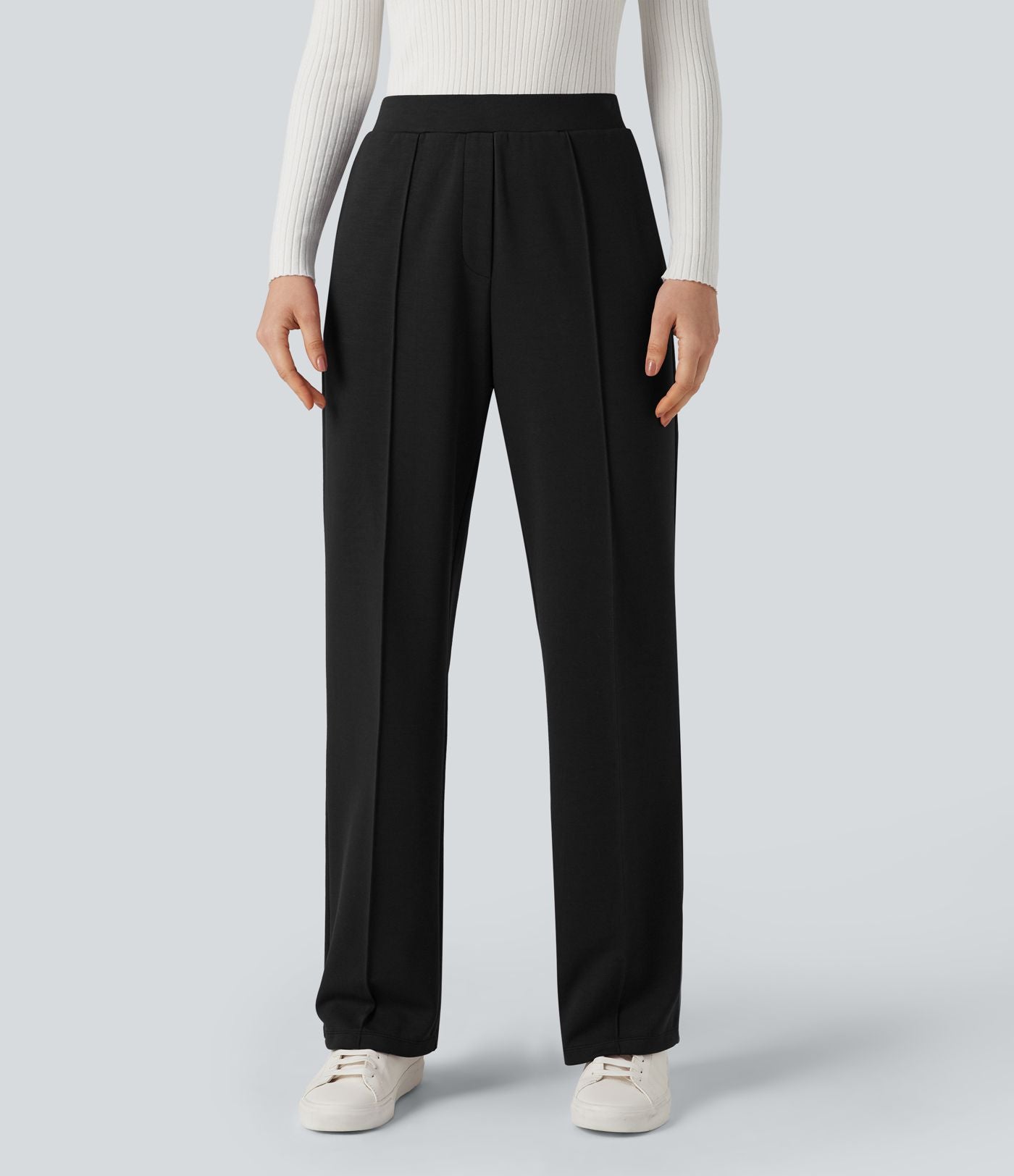 Pantalon tailleur coupe droite taille haute avec poches