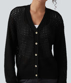 Cardigan décontracté en maille tricotée col V manches longues