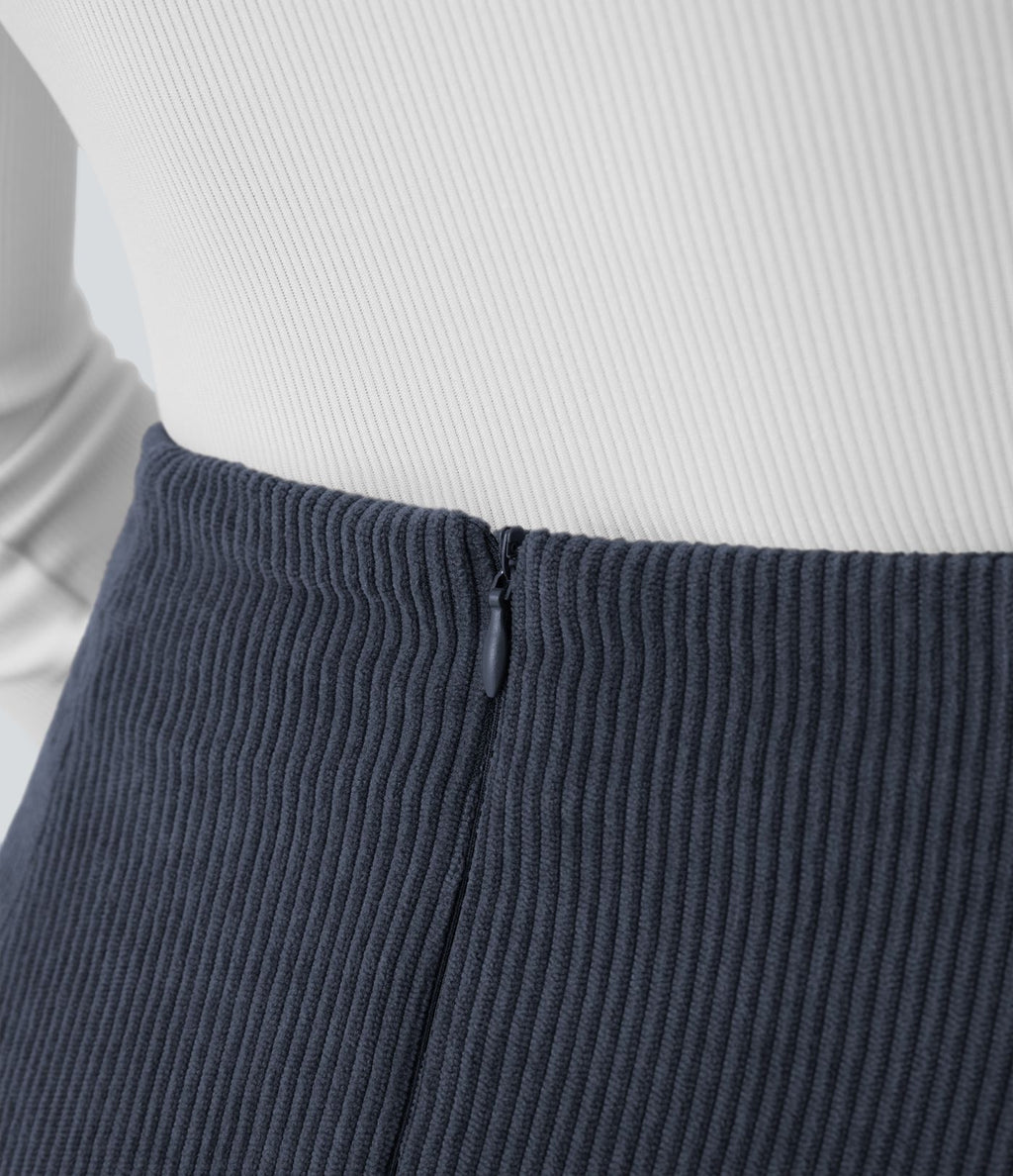 Mini-Jupe Casual en Velours Côtelé 2 en 1 Fermeture Éclair Invisible Taille Haute
