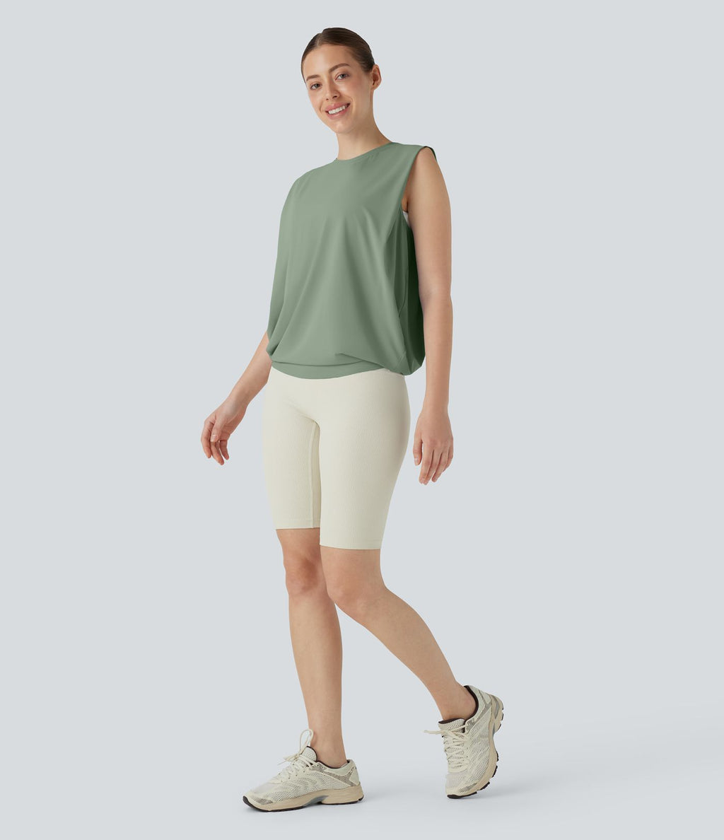 Débardeur de yoga col rond froncé, tissu rafraîchissant - Protection UPF50+
