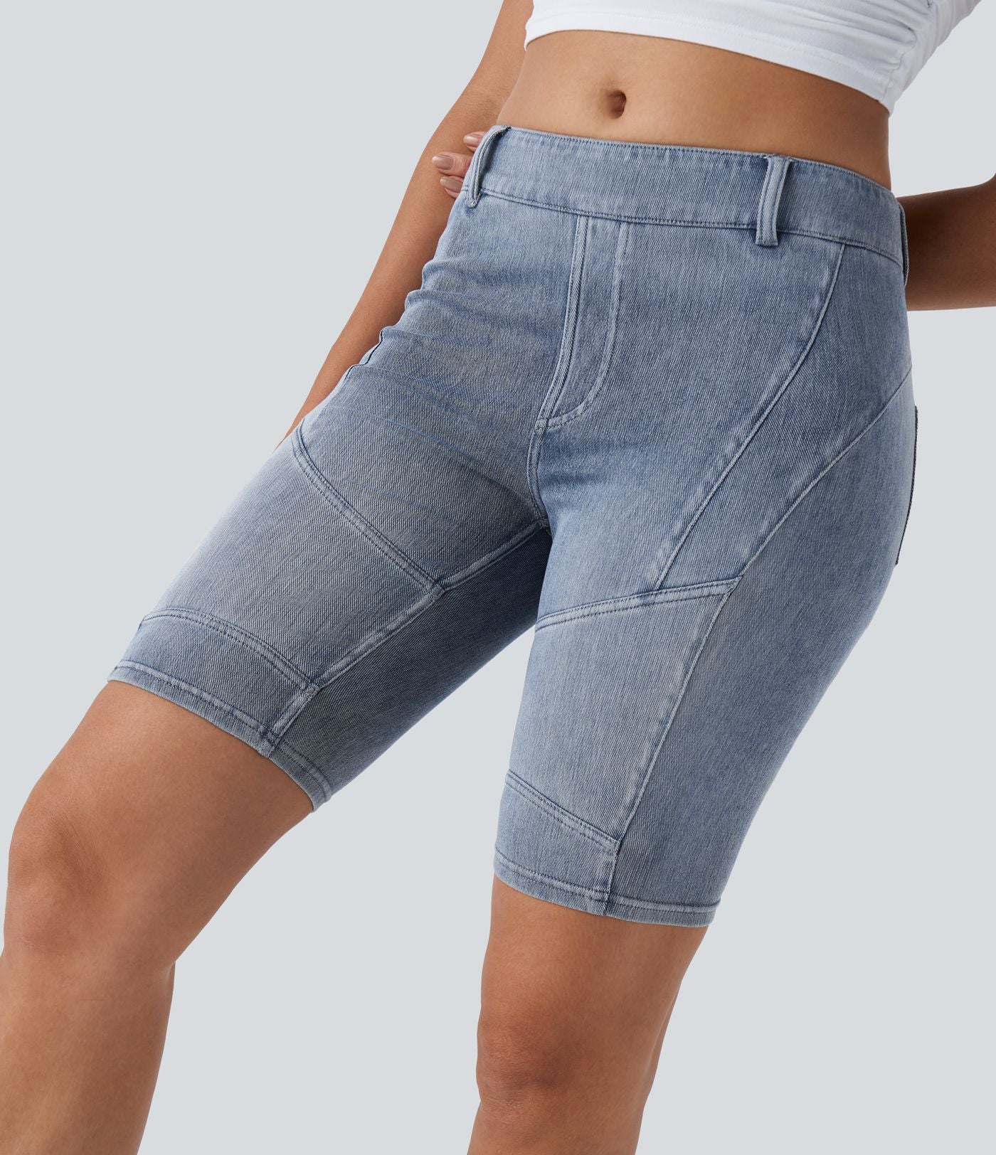 Halara Flex™ Short 22,8cm Casual En Denim Extensible Avec Poche Arrière Taille Midi