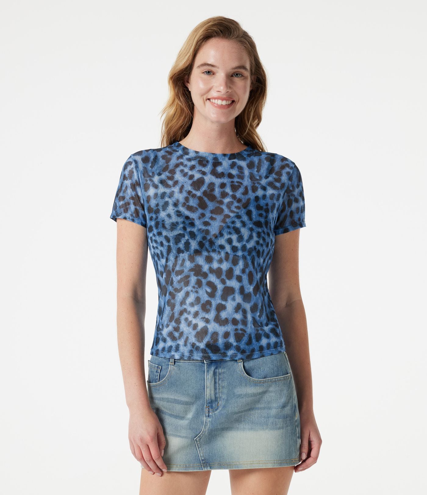T-shirt décontracté col rond manches courtes imprimé léopard