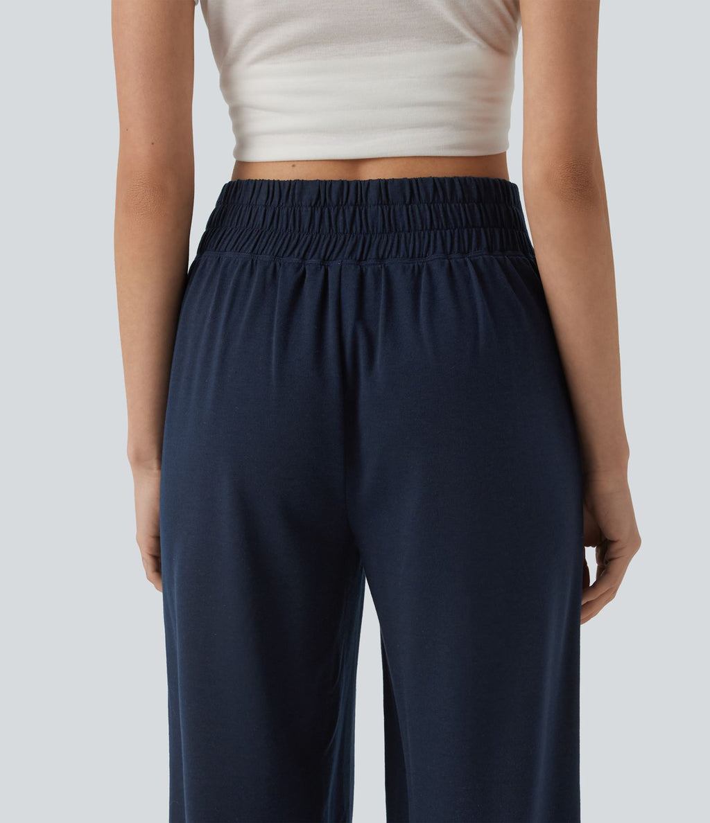 Pantalon casual capri large croisé taille mi-haute avec poches