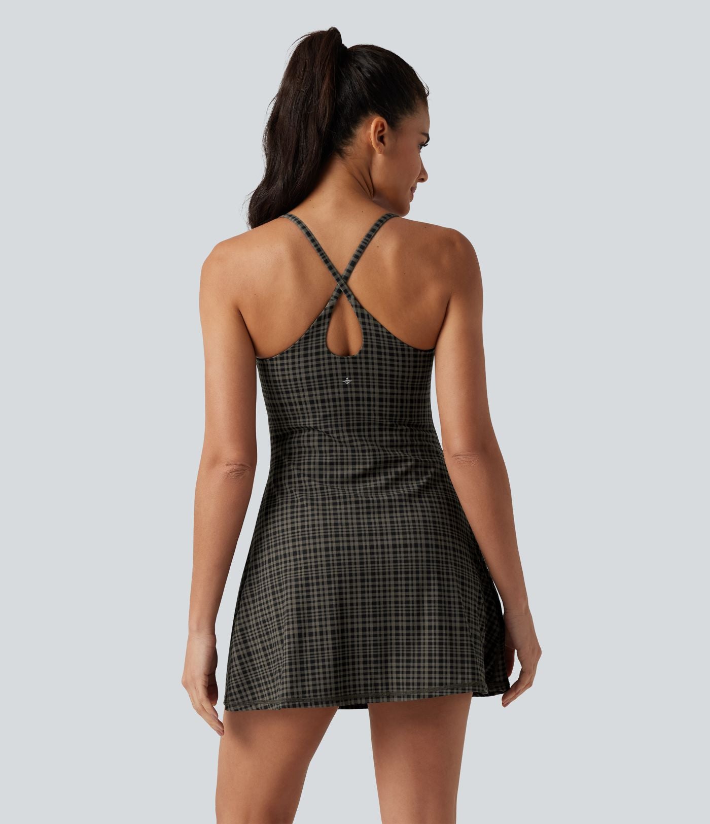 Robe sport de danse mini 2-en-1 avec brassière intégrée UltraSculpt™ à imprimé à carreaux avec poches - Édition Easy Peasy