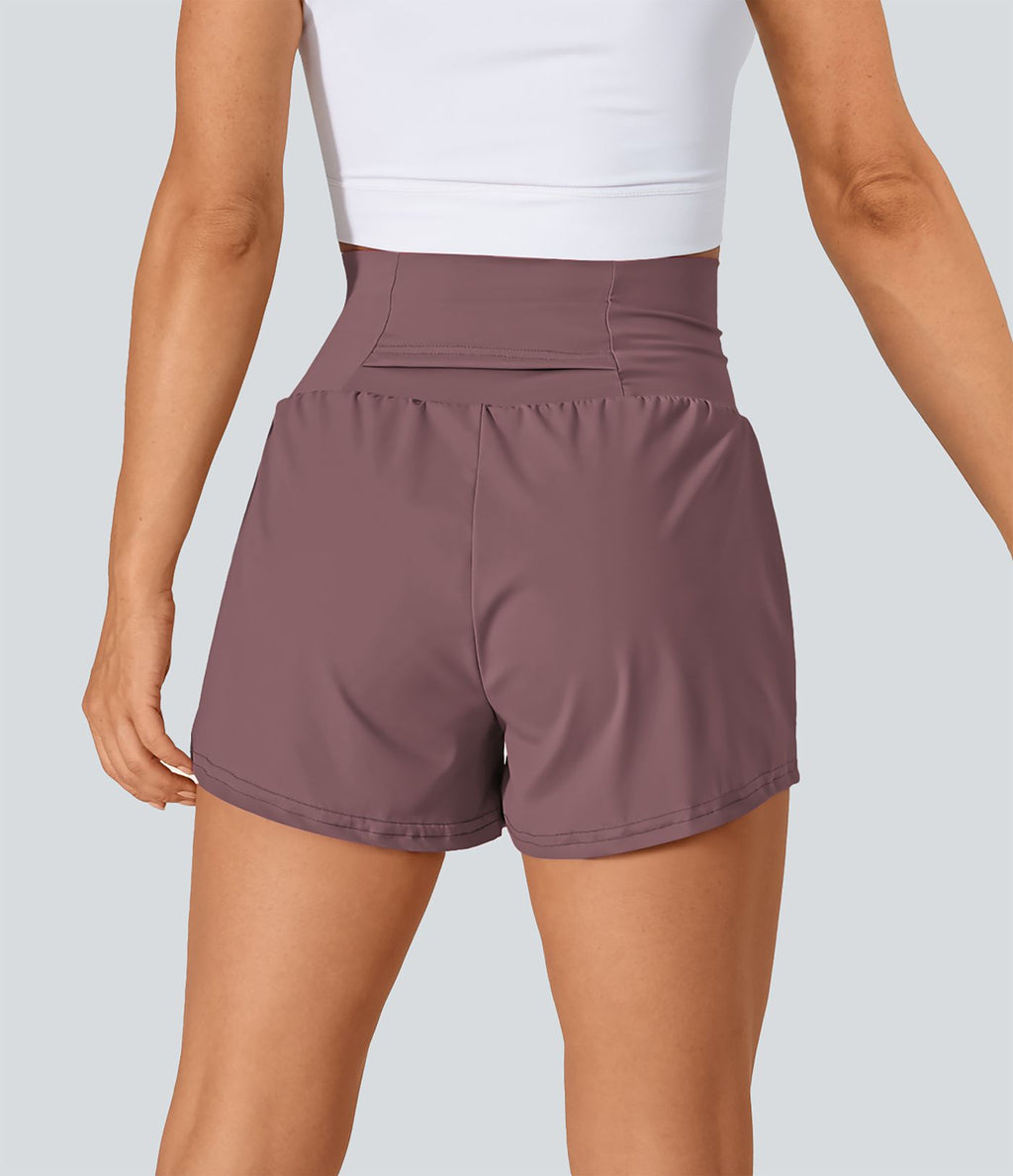 Short 7,5cm Yoga 2 en 1 Super Taille Haute Poches Arrière Poches Cachées Latérales
