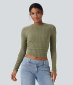 Haut casual crop tricot côtelé manches longues