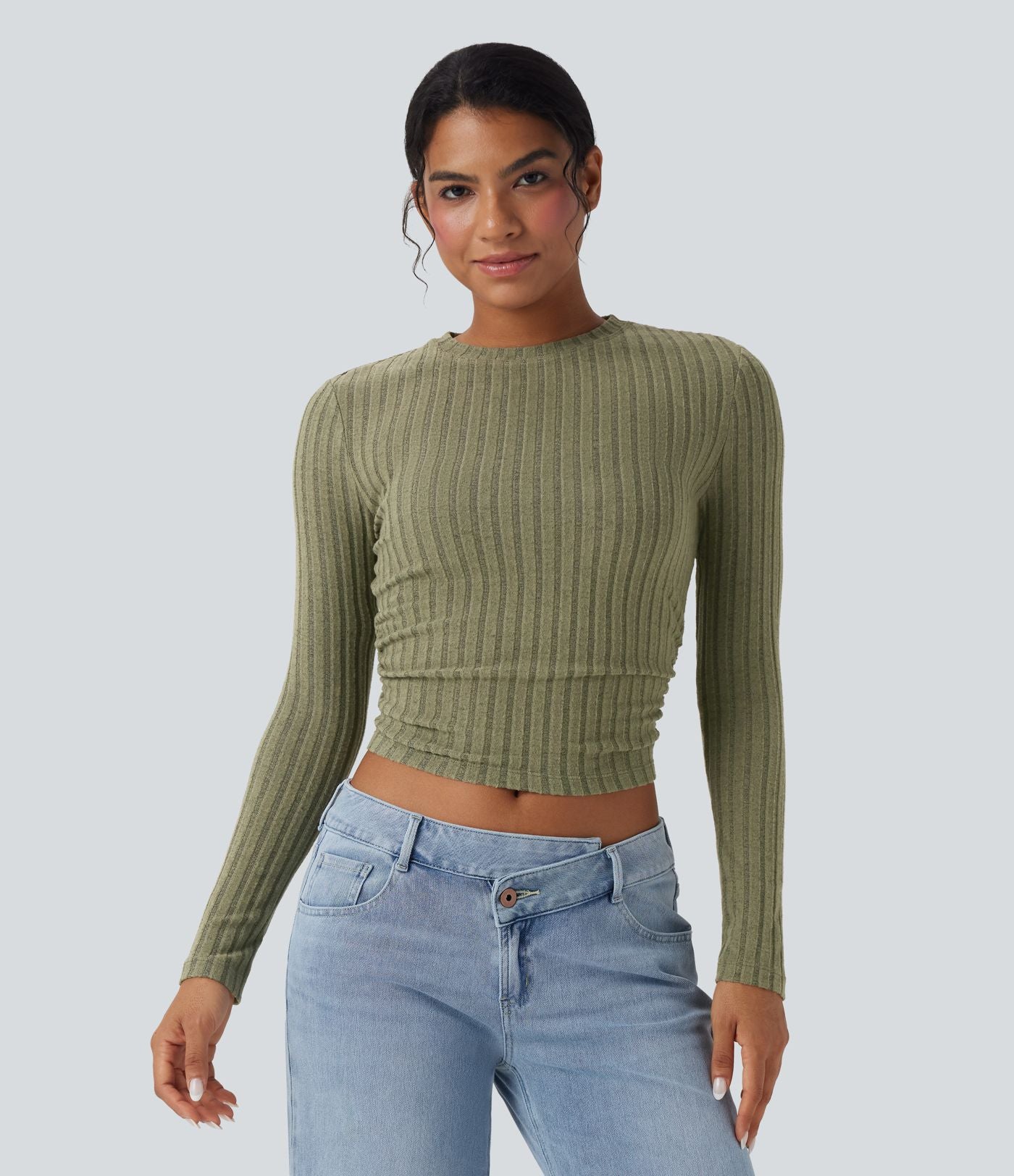 Haut casual crop tricot côtelé manches longues
