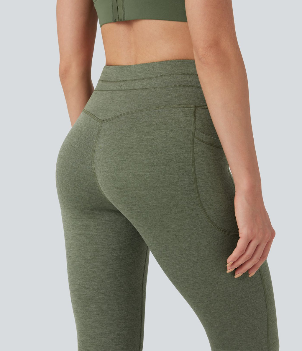 Legging yoga 7/8 taille haute chiné avec cordon de serrage et poches