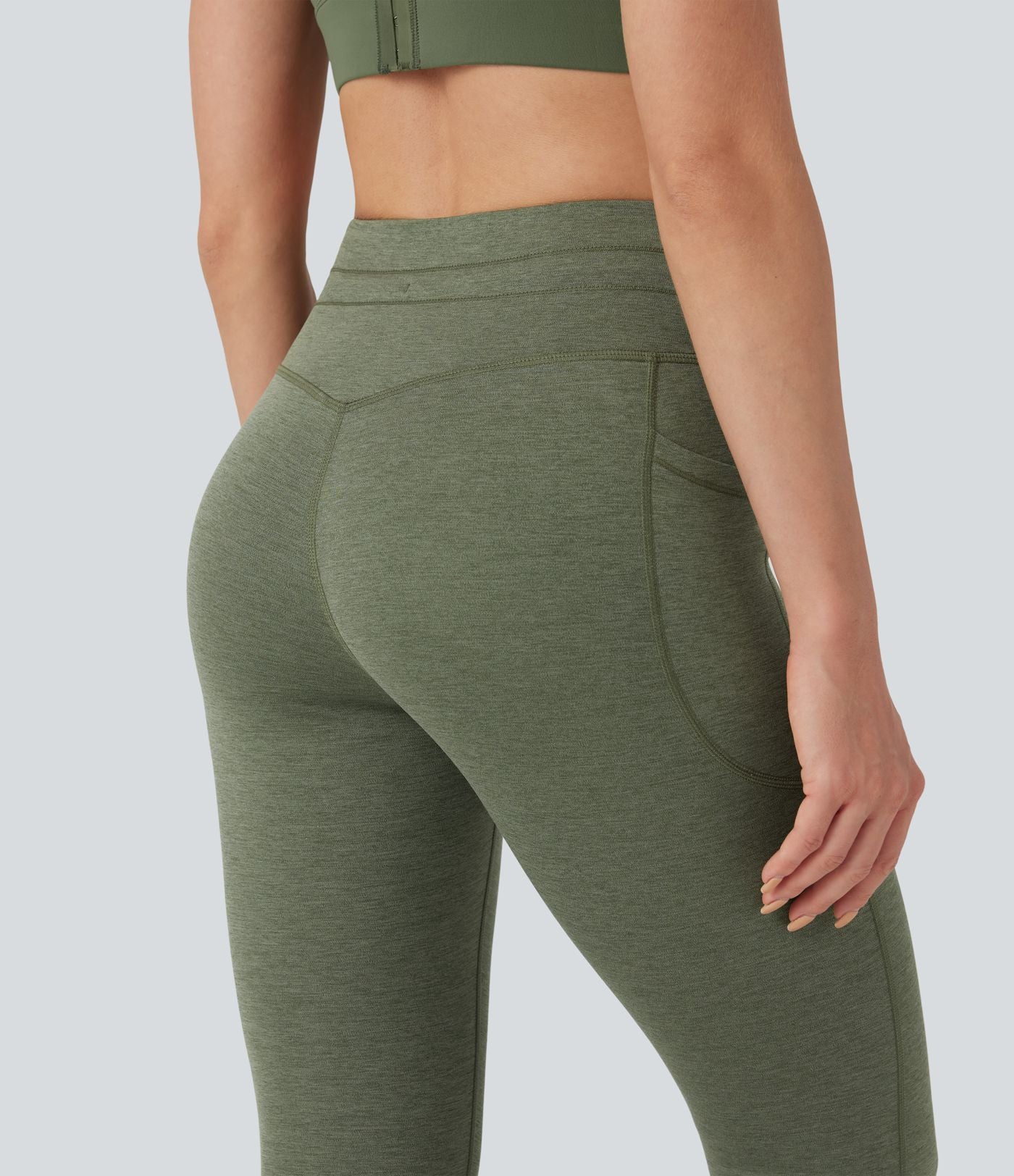 Legging yoga 7/8 taille haute chiné avec cordon de serrage et poches