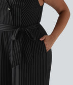 Combinaison grande taille col V sans manches ceinturée à rayures effet frais InstantCool avec poches, accès facile Easy Peasy