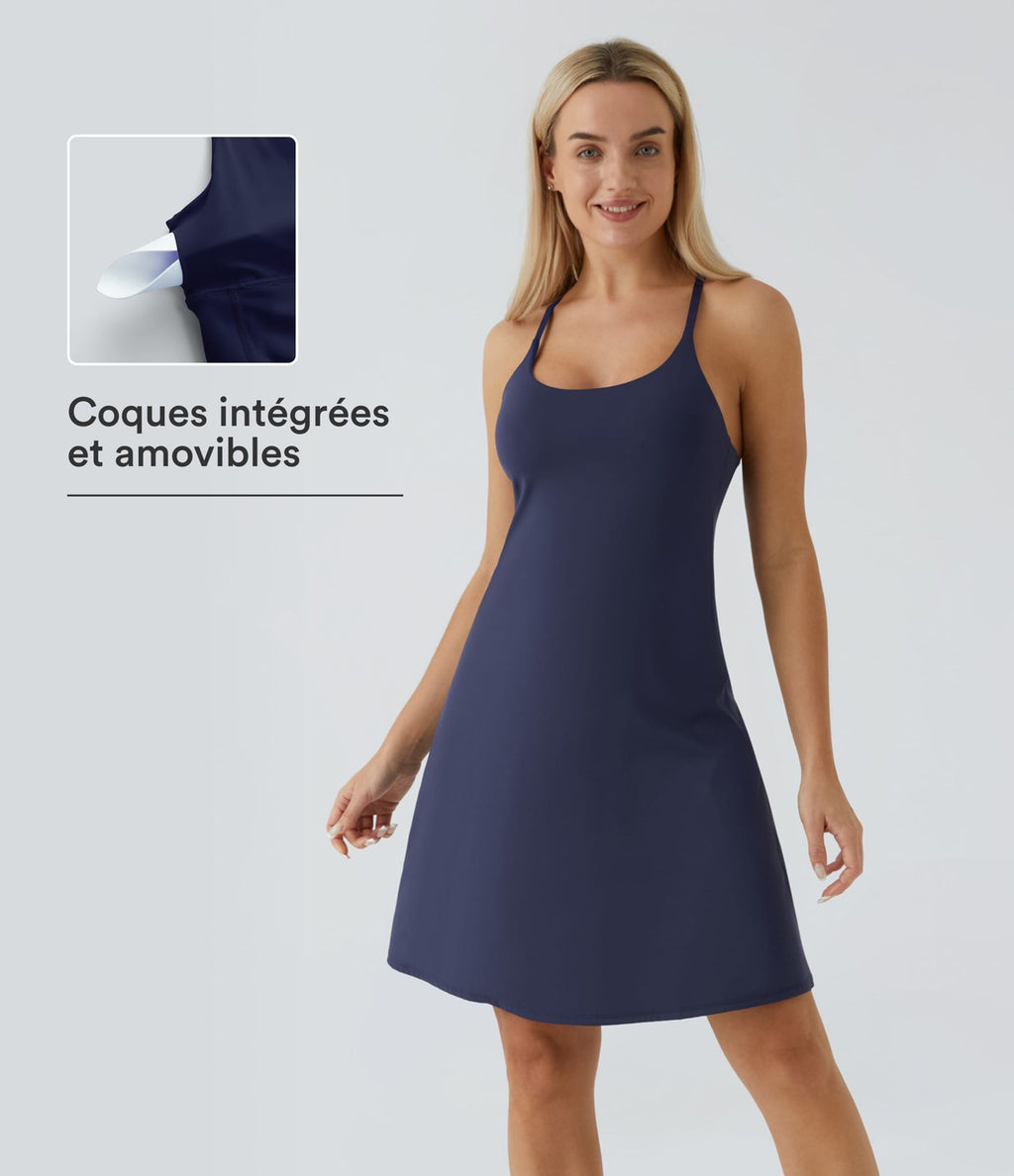 Softlyzero™ Airy Robe Sport de Yoga Plus Longue Dos Nu Découp Bretelles Réglables et Poches