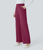 Halara Flex™ Pantalon Tailleur Droit à Taille Haute avec Pli Poches Latérales en Crêpe