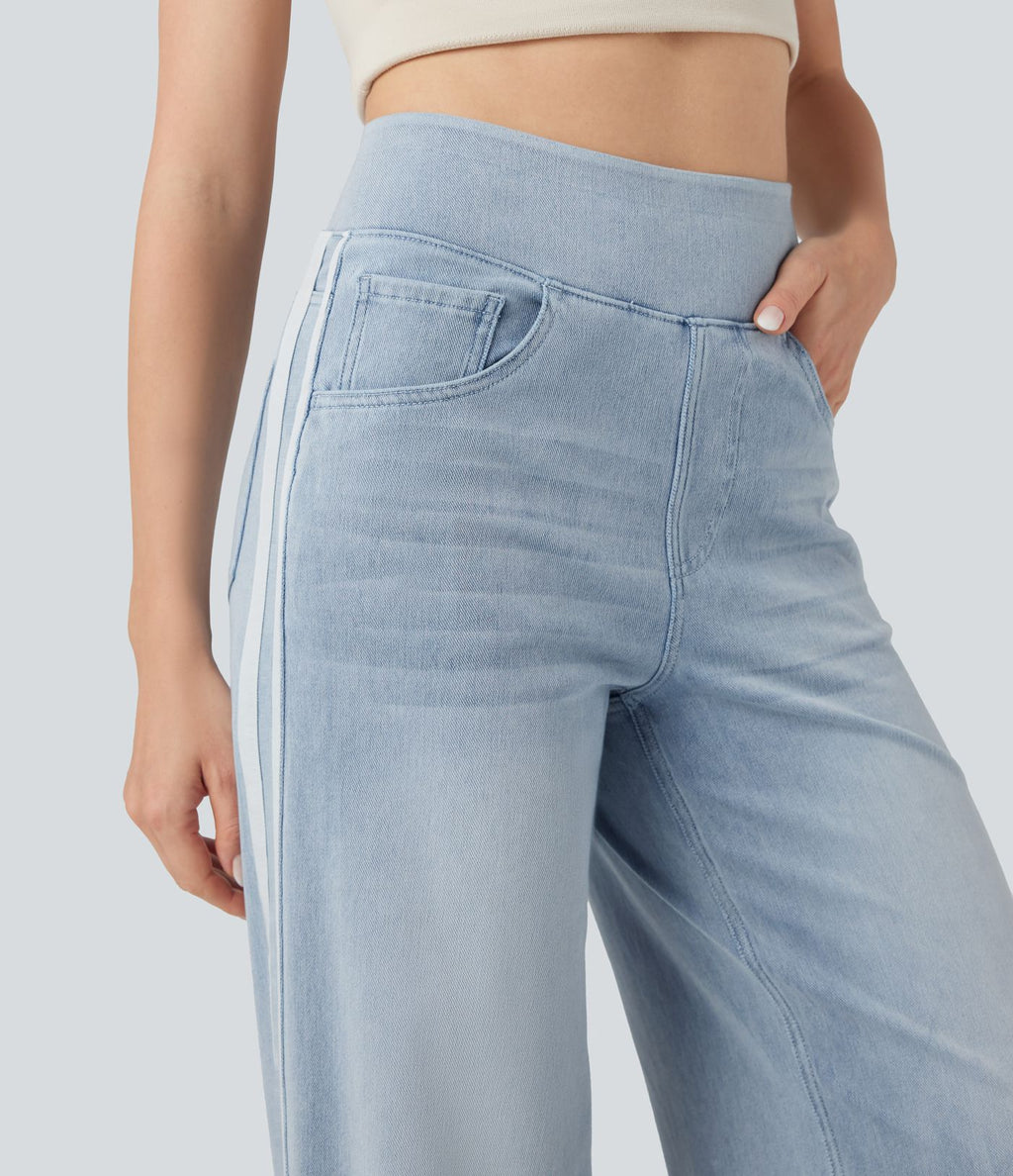 Halara Flex™ Jean large fluide délavé taille haute à rayures avec poches