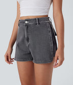 Short décontracté en denim extensible Halara Flex™ taille haute avec bouton, fermeture éclair et ourlet courbé 7,5 cm