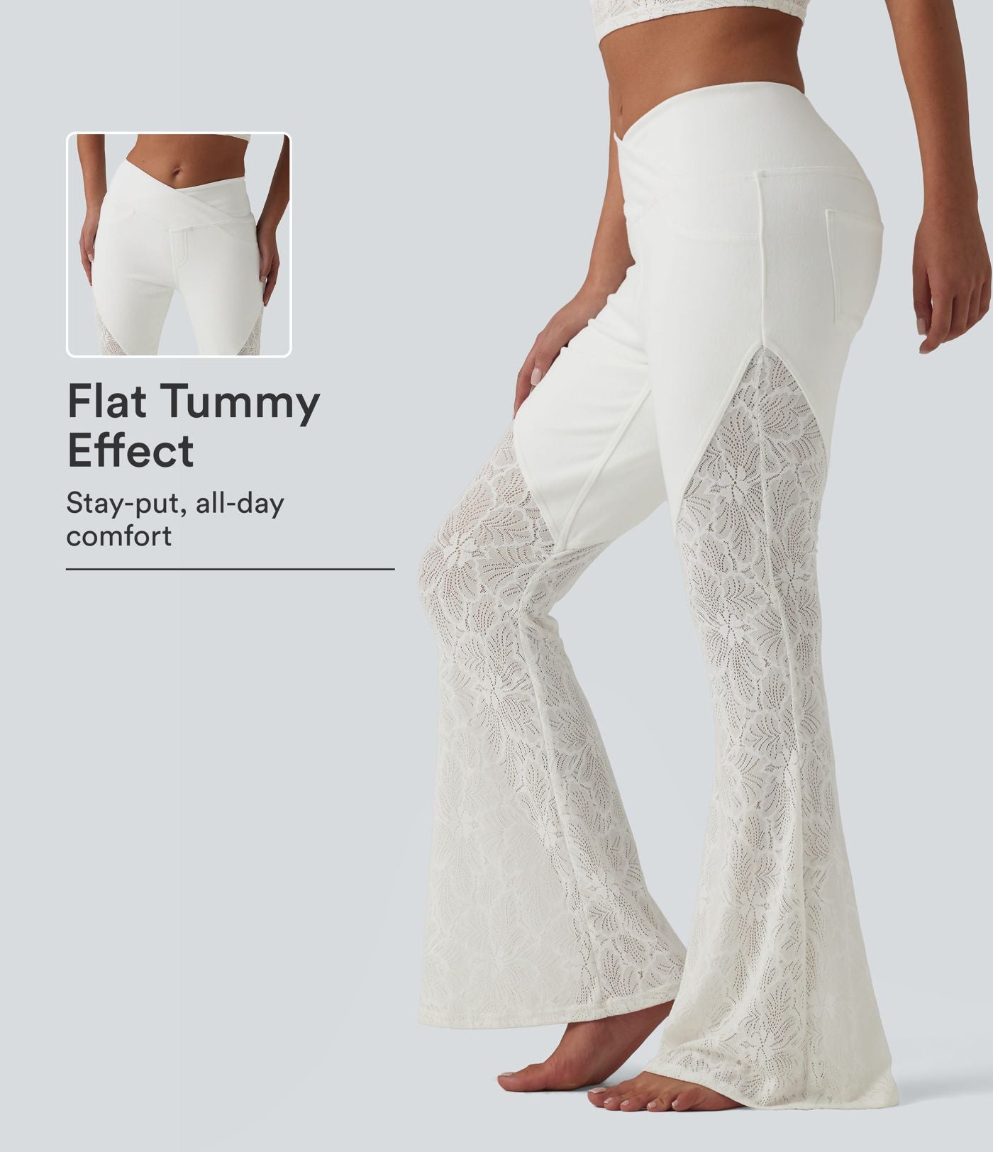 Halara Flex™ Jean évasé casual taille haute ventre plat croisé dentelle contrastée avec poches
