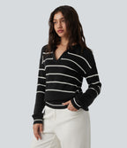 Pull casual col V manches longues à rayures