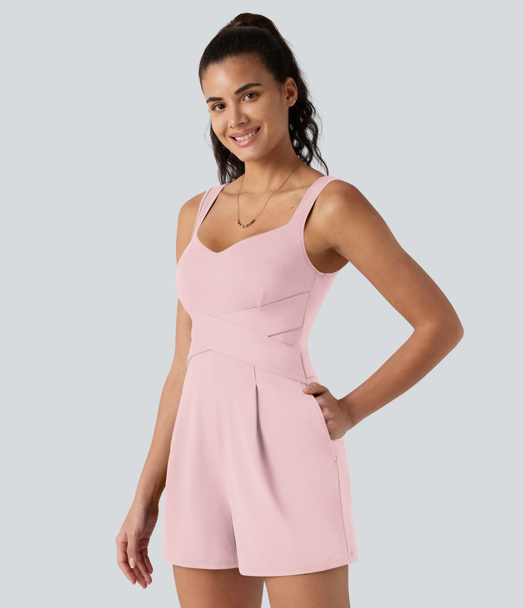 Combinaison décontractée à col en V avec soutien-gorge intégré et poches - Édition Easy Peasy